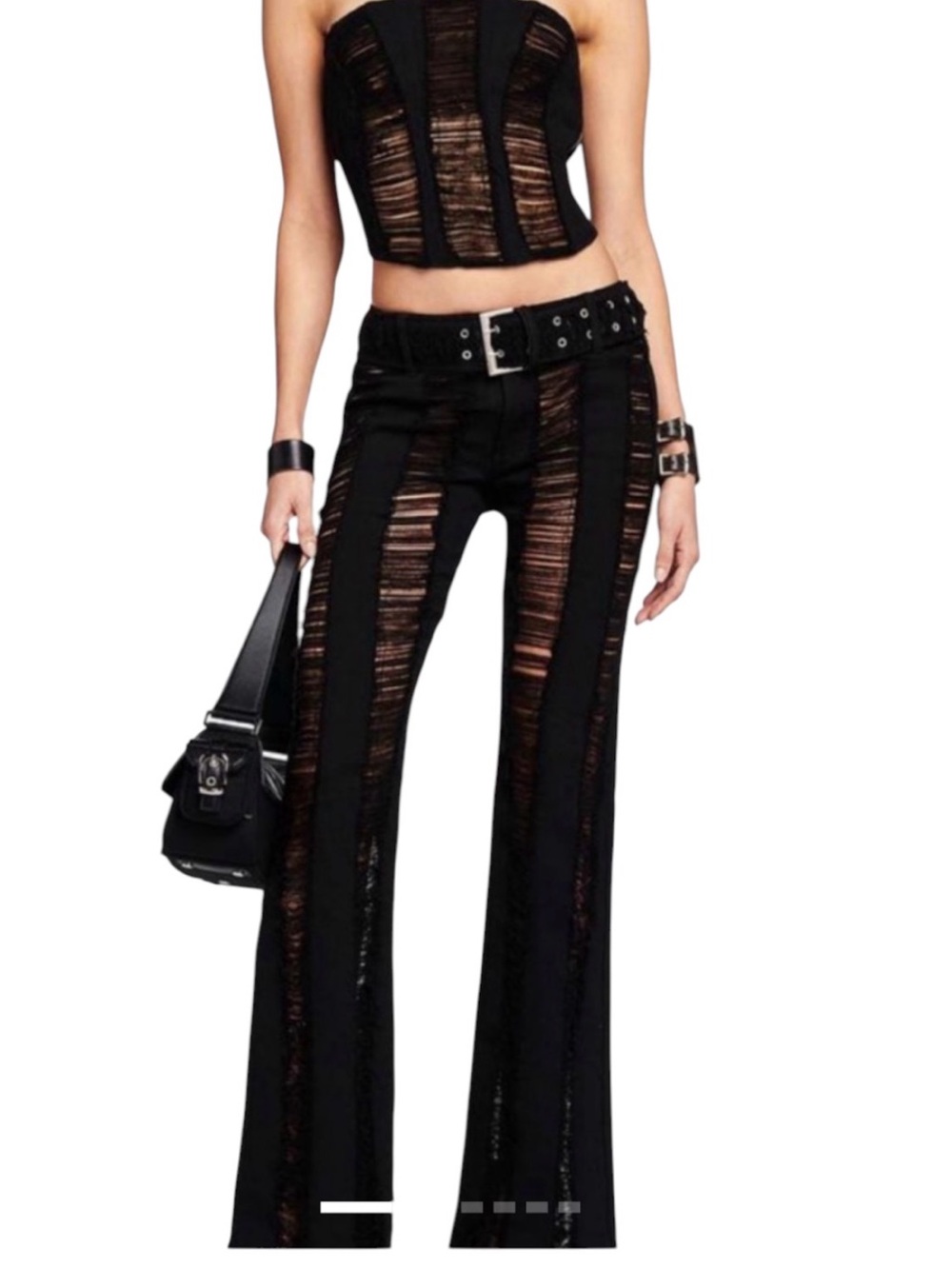I.AM.GIA Black Sheer distressed Panel Flare Jeans